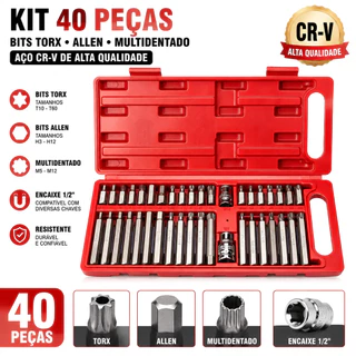 Kit 40 Peças De Ferramentas Bit Torx Allen Multidentado Crv De Alta Qualidade