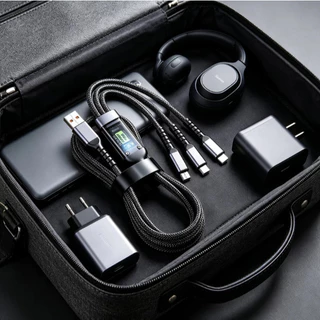 Cabo de Carregamento 3 em 1 Liga de Zinco 100W 6A Super Rápido Trançado Nylon USB‑A Compatível iOS Tipo‑C e Micro‑USB D0