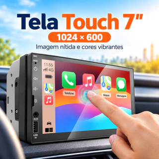 Central Multimídia 7" 2 Din CarPlay Android Auto Bluetooth Tela Touch Espelhamento USB TF FM