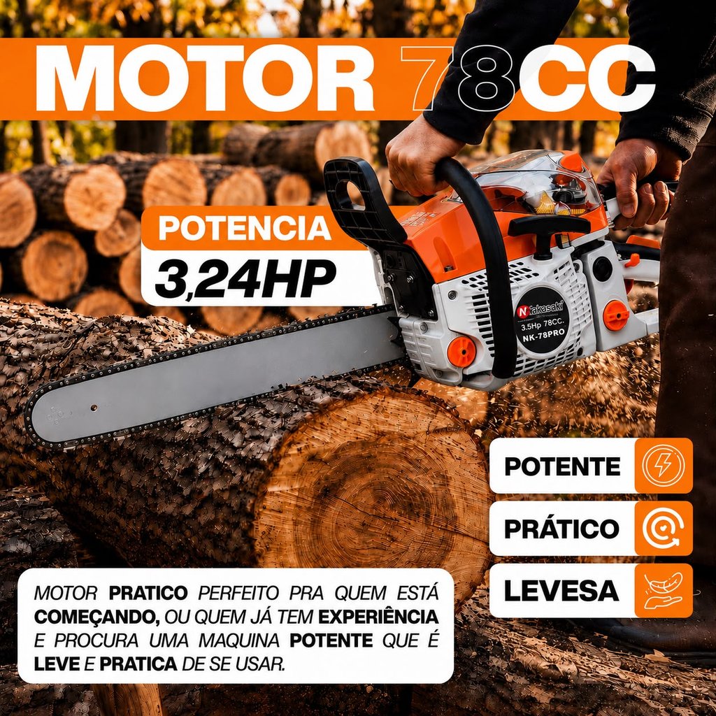 MOTOSSERRA A GASOLINA 78CC KNAKASAKI PROFISSIONAL PARA MADEIRA