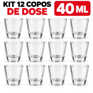 Kit 12 Copos de Dose de Vidro 40ml para Shot Tequila e Cachaça