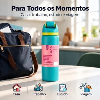 Garrafa Térmica 1L Aço Inox 1000ml Tampa de Abertura Rápida