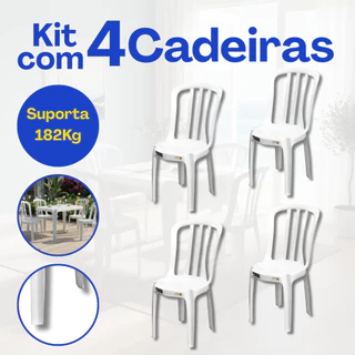 Kit Jogo De 4 Cadeiras Bistro Branca Plastica Buffet Suporta 182kg Tipo Goyana P/ Bar Festa Comércio