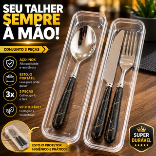 Kit Talheres Inox Com Estojo Portátil Colher Garfo Faca