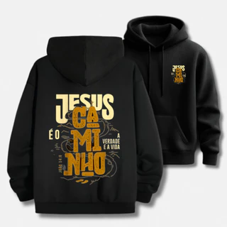 Moletom Com Capuz Unissex Flanelado Grosso Bolso Canguru Moda Casual Inverno Jesus É O Caminho Blusa Frio Premium