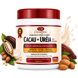 Hidratante Corporal Cacau com Ureia 240g Creme para Mãos e Corpo Pele Seca com Glicerina e Óleo de Amêndoas