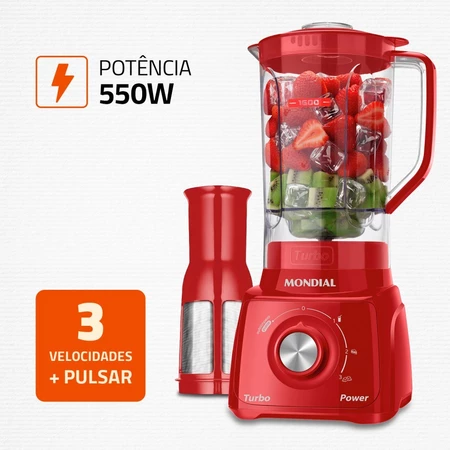 Liquidificador 3 velocidades 550w turbo power - l-99-fr - mondial