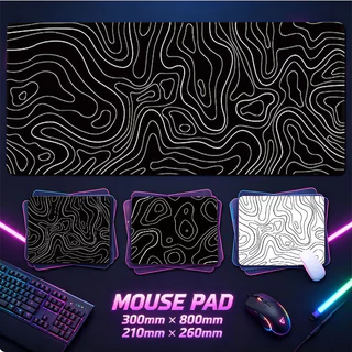 Mouse Pad Para Jogos Com Contorno Topográfico Mínimo Estendido, Preto E Branco, Padrão De Linha De Terreno Abstrato,