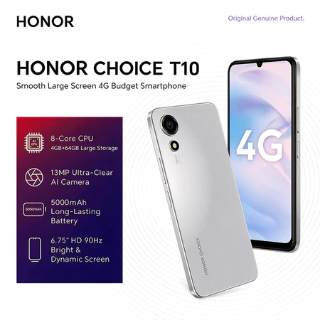 Celular HONOR CHOICE T10 Smartphone 4G Tela 6.75 HD Bateria 5000mAh Câmera 13MP Android Go Dual Chip