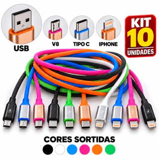 Atacado Kit 3/5/10 Cabos Carregador Emborrachado USB TYPE-C V8 Lightning Dados Carregar 10 Unidades