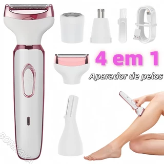Barbeador Elétrico 4 em 1 para Mulheres, Remoção de Pelos Corporais, Aparador de Nariz e Sobrancelhas