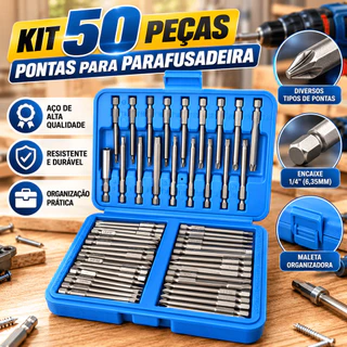 Jogo De Bits Para Parafusadeira Aço Com 50 Peças Magnético
