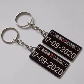 2 Chaveiros Personalizados Namorados,Casal,Placa - Preta Antiga Frente e Verso