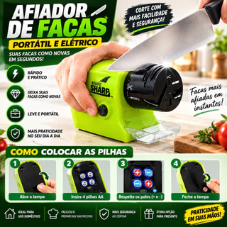 Afiador de Facas Elétrico Portátil a Pilha 4 AA Amolador para Facas Tesouras Uso Doméstico Cozinha
