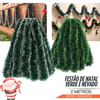 Festão Enfeite Decoração Arvore Natal Nevada Cheio Verde Lisa Escada