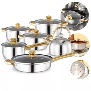 Conjunto de 12 peças de panela antiaderente de aço inoxidável: contém 5 panelas de sopa com tampa e 1 frigideira com tam em Oferta na Shopee