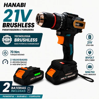 【Hanabi】Parafusadeira Furadeira 21V Brushless Sem Fio 1300RPM Profissional Bivolt 127/220V LB-SEM5003