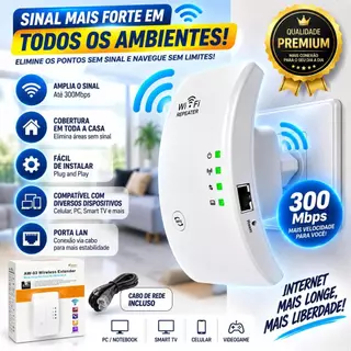 Repetidor WiFi 300Mbps AW-03 – Amplificador de Sinal Wireless 2.4G com Porta LAN