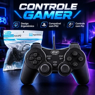 Controle Joystick com Vibração Design Ergonômico 12 Botões Dupla Função Digital e Analógico Com Fio 1,5M para PS1 e PS2