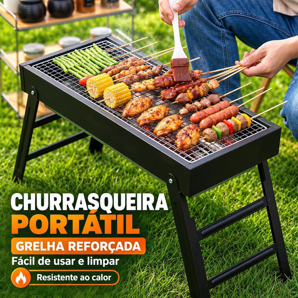 Churrasqueira Portátil Para Areas Externas Maleta Carvão Dobrável Metal Churrasco Camping