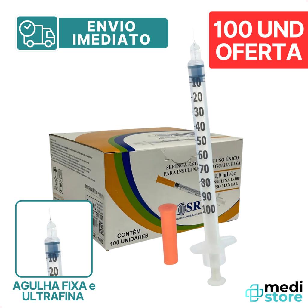 Seringa de Insulina 1ml 100UI com Agulha Fixa UltraFina 6 x 0,25 ...