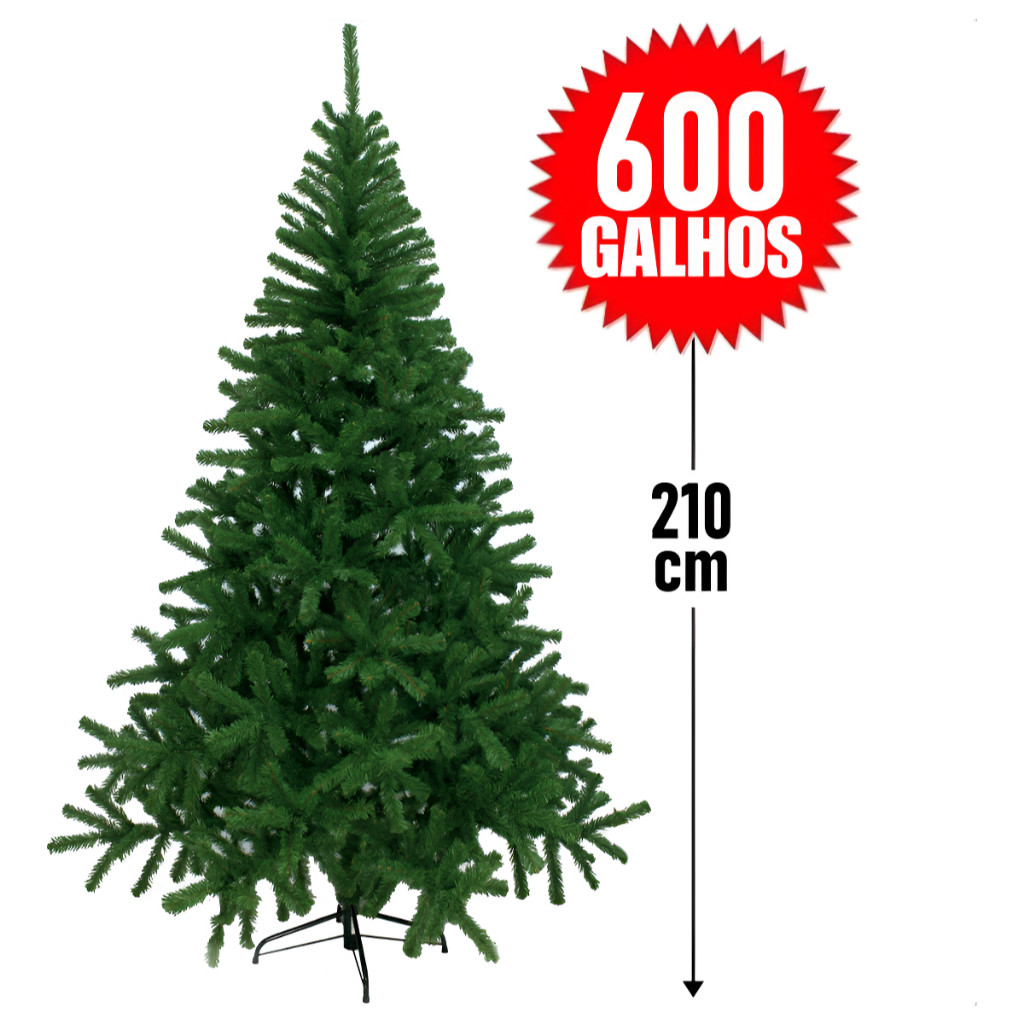 Árvore De Natal Pinheiro 210cm 600 Galhos Cheia Premium Verde