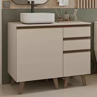 Gabinete para Banheiro 100cm 1 Porta 3 Gavetas Crema Nice Madesa 04 em Oferta na Shopee