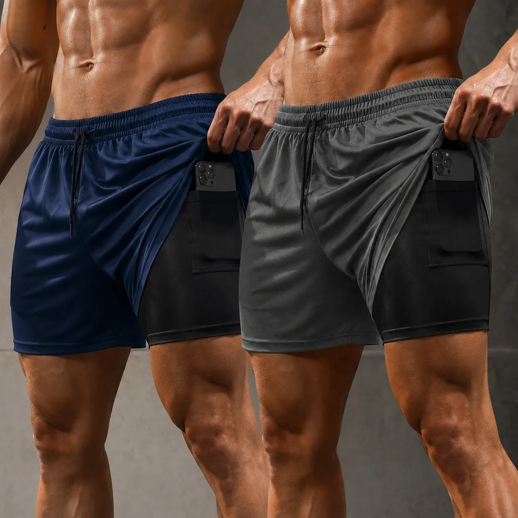 Kit 2 Bermuda Academia Masculina 2 Em 1 Dry Fit Esportiva Compressão