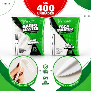 Kit Talher Garfo e Faca Inquebrável branco Descartavel Premium Refeição Churrasco Reforçado 400uni