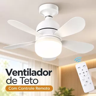 Ventilador De Teto com Controle Remoto Circulador de AR Lâmpada de LED Regulável 3 cores E27 Silencio Inteligente
