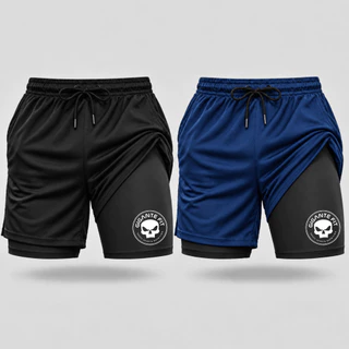 KIT 2 Bermuda Compressão Duplo Short Com Forro Masculina 2 Em 1 Academia MIX Gigante FIT