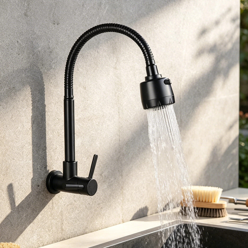 Inox Torneira PrataPreto Com Chuveiro Com Rotação De 360° Cozinha Luxo Parede Promoção