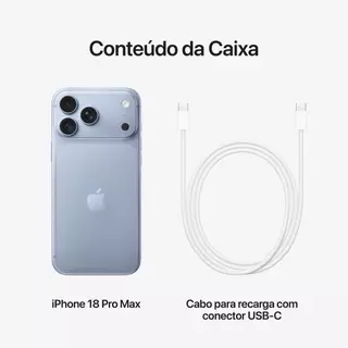 iPhone 18 Pro Max Apple 1TB, Câmera de 48MP, A20 Pro, Tela 6.9" Super Retina XDR, Glacial