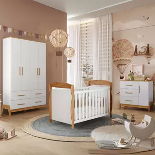 Quarto Bebê Completo Berço Americano Marquesa Guarda Roupas Cômoda Retro 100% MDF em Oferta na Shopee