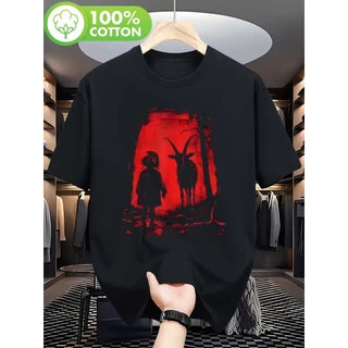 Camiseta Masculina Gótico Metal Cabra Satânica Floresta Vermelha Estampada Confortável Estilosa Edgy Moda