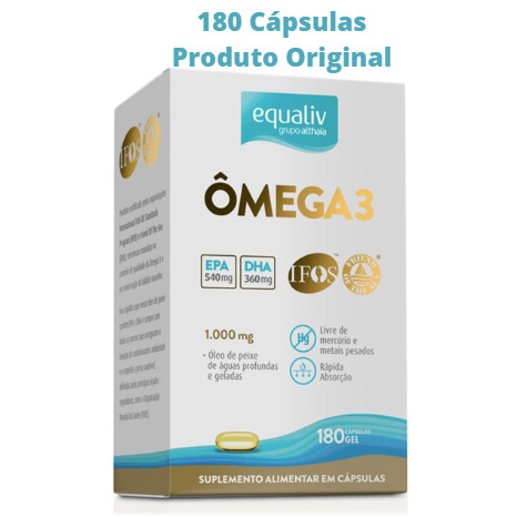 Ômega 3 Equaliv 1000mg EPA DHA 180 Cápsulas Gelatinosas Alta Concentração Suplemento Óleo de Peixe Original