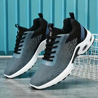 Tênis De Corrida Masculino De Malha Respirável – Leve E Casual, Sola De Borracha, Design De Corrente, Padrões