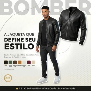 Jaqueta Masculina Courino Slim Fit Zíper Impermeável Casaco Frio