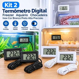 Kit 2 Termômetro Digital Freezer Aquário Chocadeira Inox Cor Branco Preto Alta Precisão