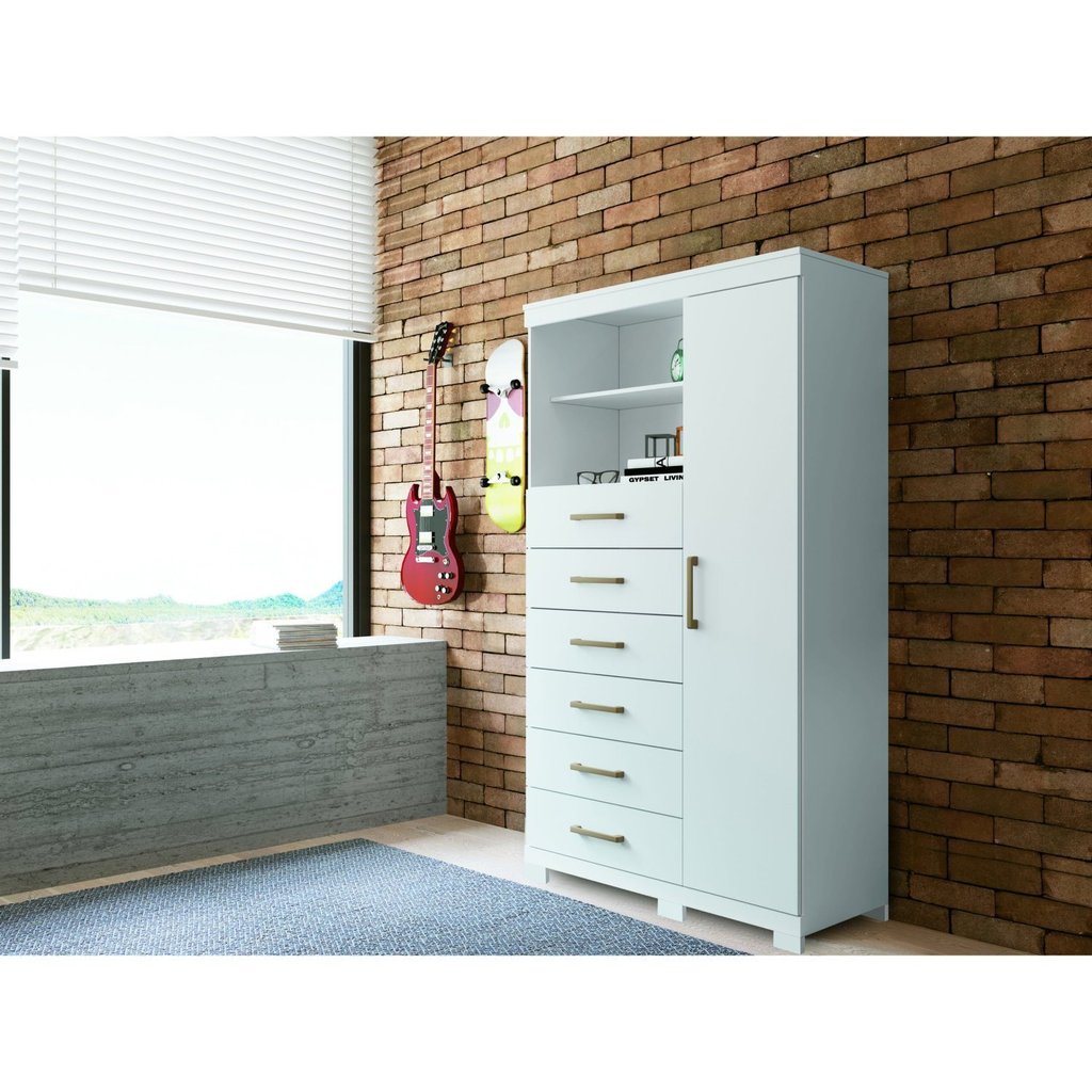 Multi-Cômoda 1 Porta 6 Gavetas Marabá com Pés