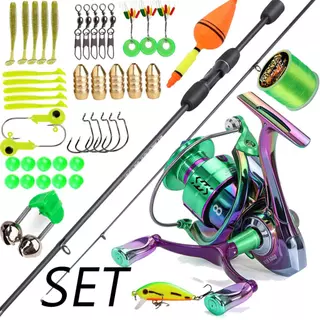 Kit de Pescaria Sougayilang Vara de pesca 1.80m 2 seções + Carretilha de pesca 7.2:1 + Linha de pesca