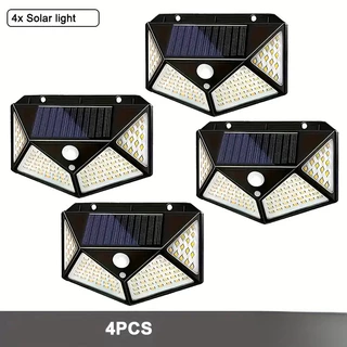1/2/4 PCS Luminária Parede Solar 100 Leds Com Sensor de Movimento Jardim Externa Prova D'água Casa