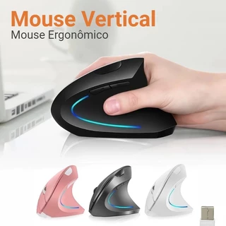 Mouse Vertical Ergonômico Sem Fio Versão USB ou Bluetooth, Funciona com Pilha, Clique Silencioso
