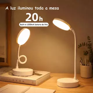 Luminária de mesa LED recarregável com toque sensível e haste flexível – perfeita para estudar sem fio!