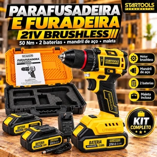 Parafusadeira e Furadeira Startools PRO 21V Brushless 50Nm 2 Baterias com Maleta e Mandril de Aço