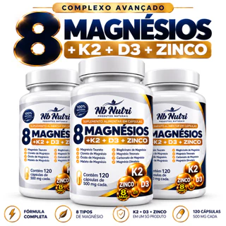 8 Fontes Minerais + Vitaminas K2 D3 e Zinco | 120 Cápsulas 500mg | Fórmula Completa