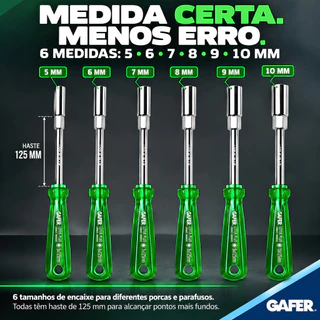 Kit Jogo Chaves Canhão Sextavado 5 a 14mm Aço Cromo Vanádio Cr-V Profissional Ferramentas 4,5 e 6pçs