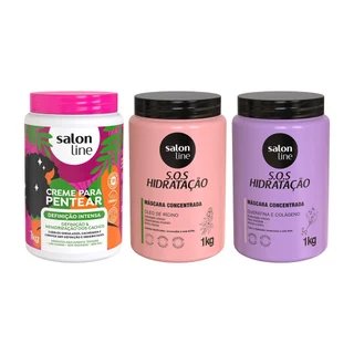 Kit com 2 Máscaras de Hidratação SOS Hidratação + Creme Para Pentear Definição Intensa Salon Line em Oferta na Shopee