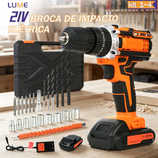 Furadeira Parafusadeira Impacto 21V Bivolt 2 Baterias 30Nm Motor Cobre Com 24 Pçs 2 Velocidades