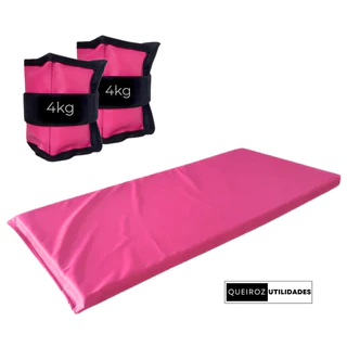 KIT Caneleira de Peso Rosa Par de 4KG + Colchonete Rosa Treino/Academia/Musculação/Fisioterapia